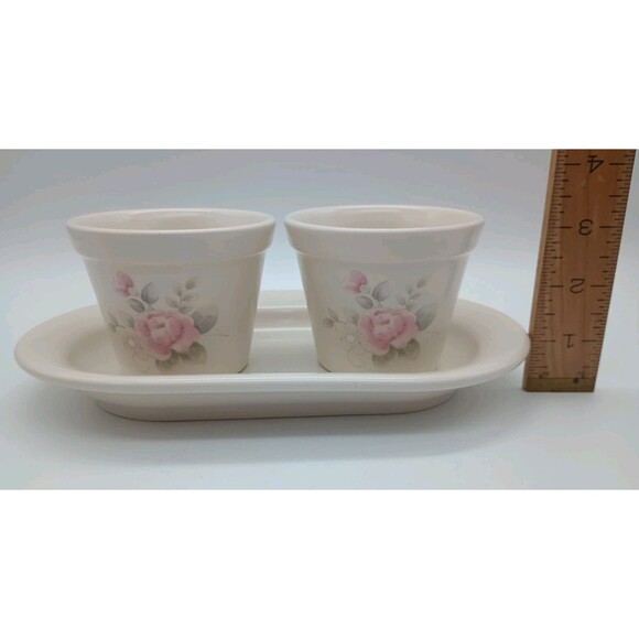 Pfaltzgraff Tea Rose Herb Planters With Tray - Picture 2 of 8